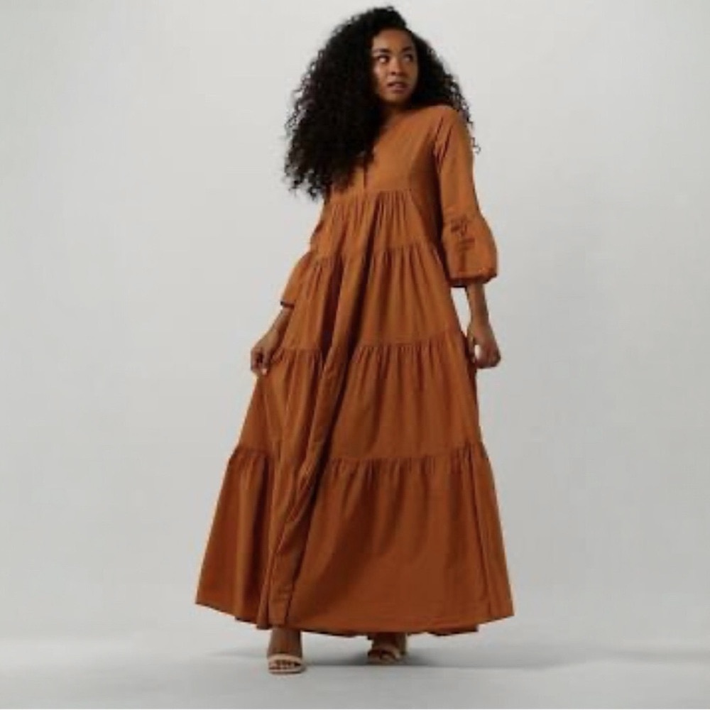 DEVOTION TWINS Kamares Camel Tiered Maxi Dress New With Tags